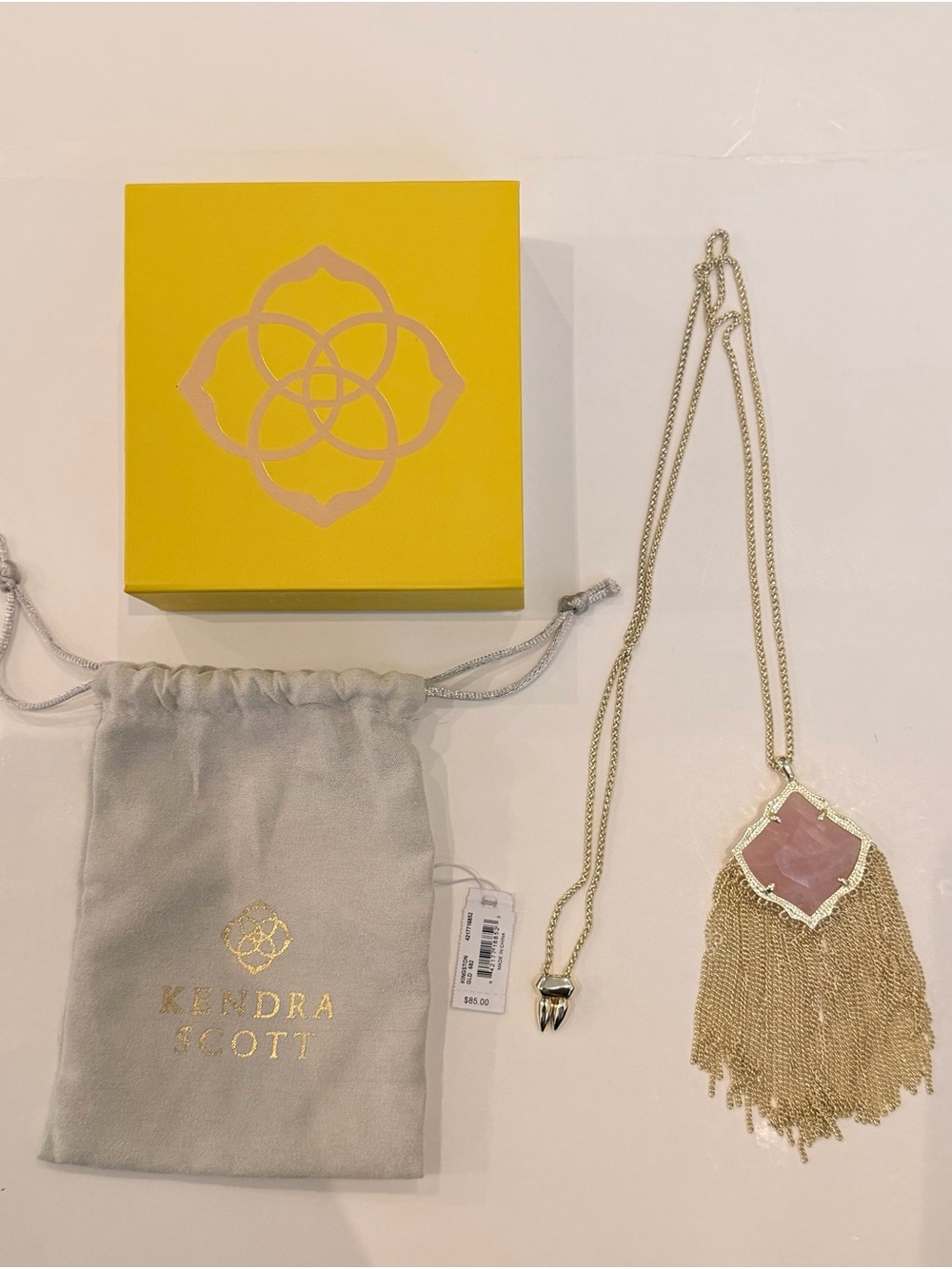 Kendra Scott Gold Tassel Necklace with Pink Stone Pendant